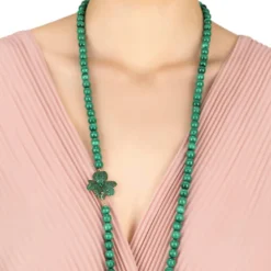 Latelita Flower Malachite Green Gemstone Long Necklace Gold -Cheap Gemiracle Store flower emerald gemstone long necklace gold 210425