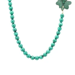 Latelita Flower Malachite Green Gemstone Long Necklace Gold