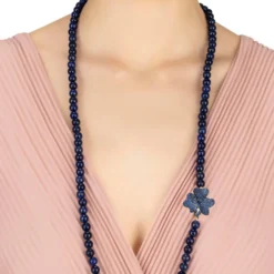 Latelita Flower Lapis Lazuli Gemstone Long Necklace Gold -Cheap Gemiracle Store flower lapis lazuli gemstone long necklace gold 538877
