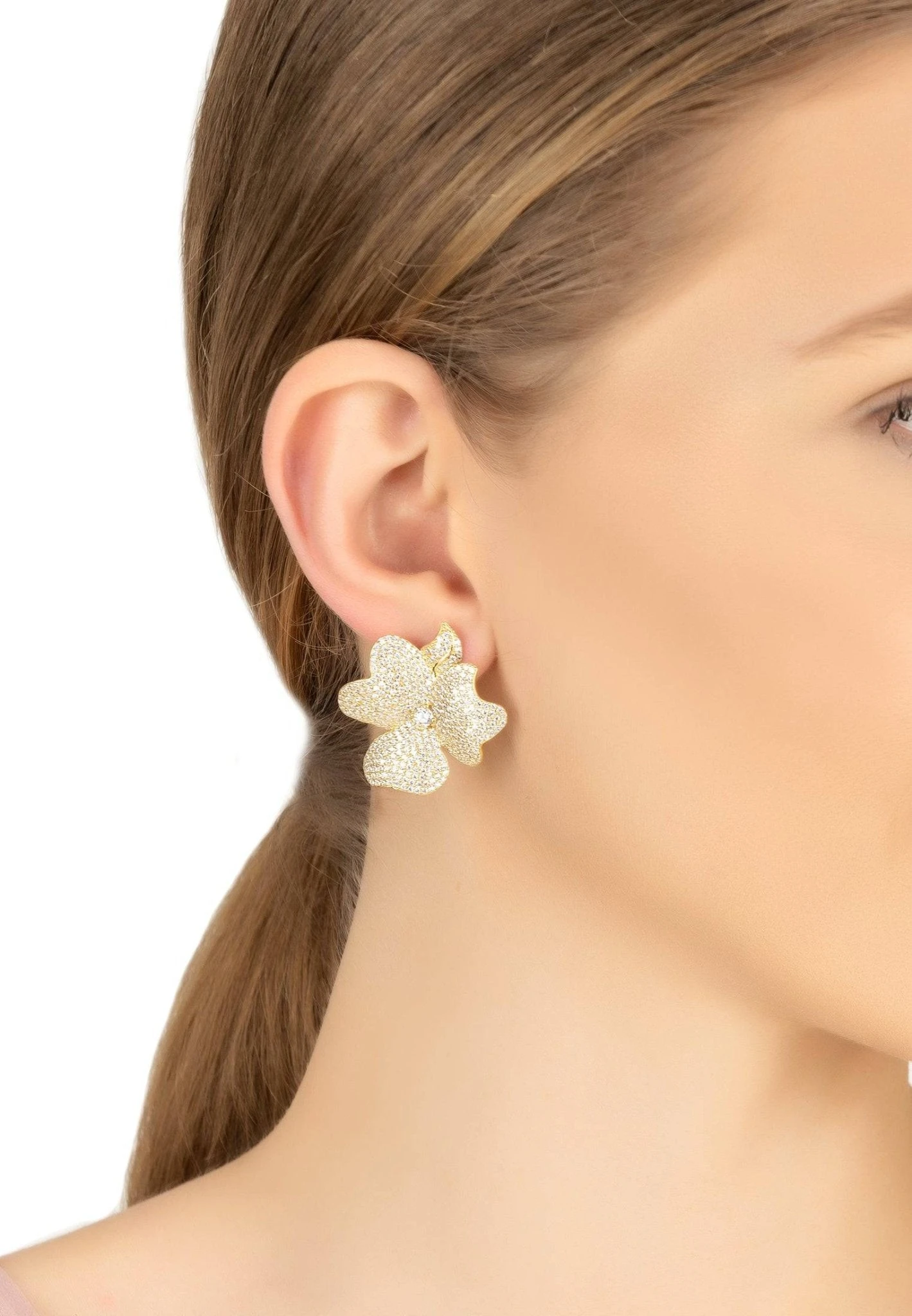 Latelita Flower Large Stud Earrings Gold 2 Latelita Flower Large Stud Earrings Gold - Image 2