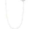 Latelita Flower Pearl Gemstone Long Necklace White Cz Silver