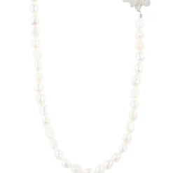 Latelita Flower Pearl Gemstone Long Necklace White Cz Silver