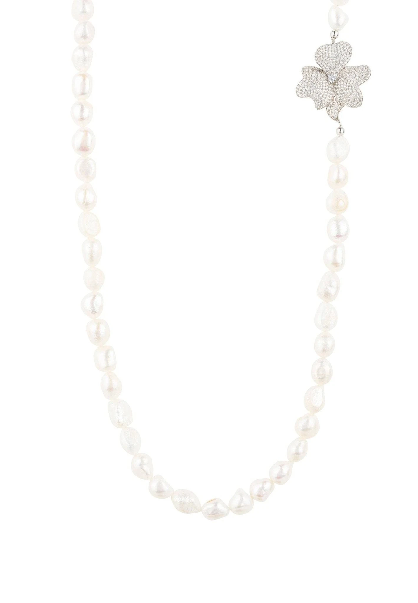 Latelita Flower Pearl Gemstone Long Necklace White Cz Silver 1 Latelita Flower Pearl Gemstone Long Necklace White Cz Silver