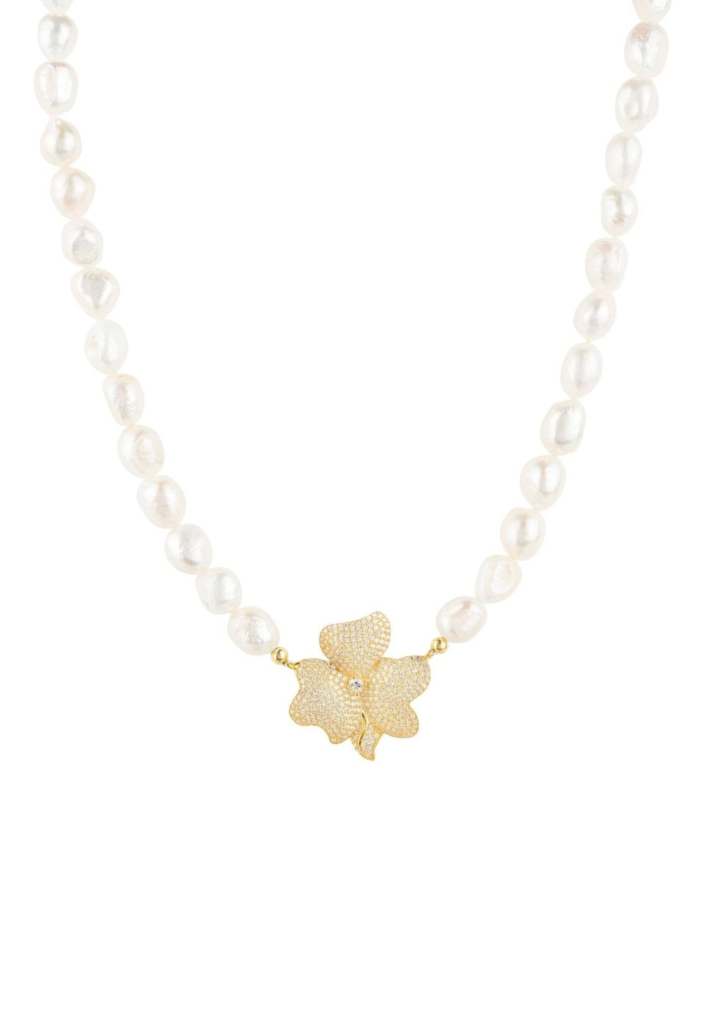 Latelita Flower Pearl Mid Length Necklace White Cz Gold 1 Latelita Flower Pearl Mid Length Necklace White Cz Gold