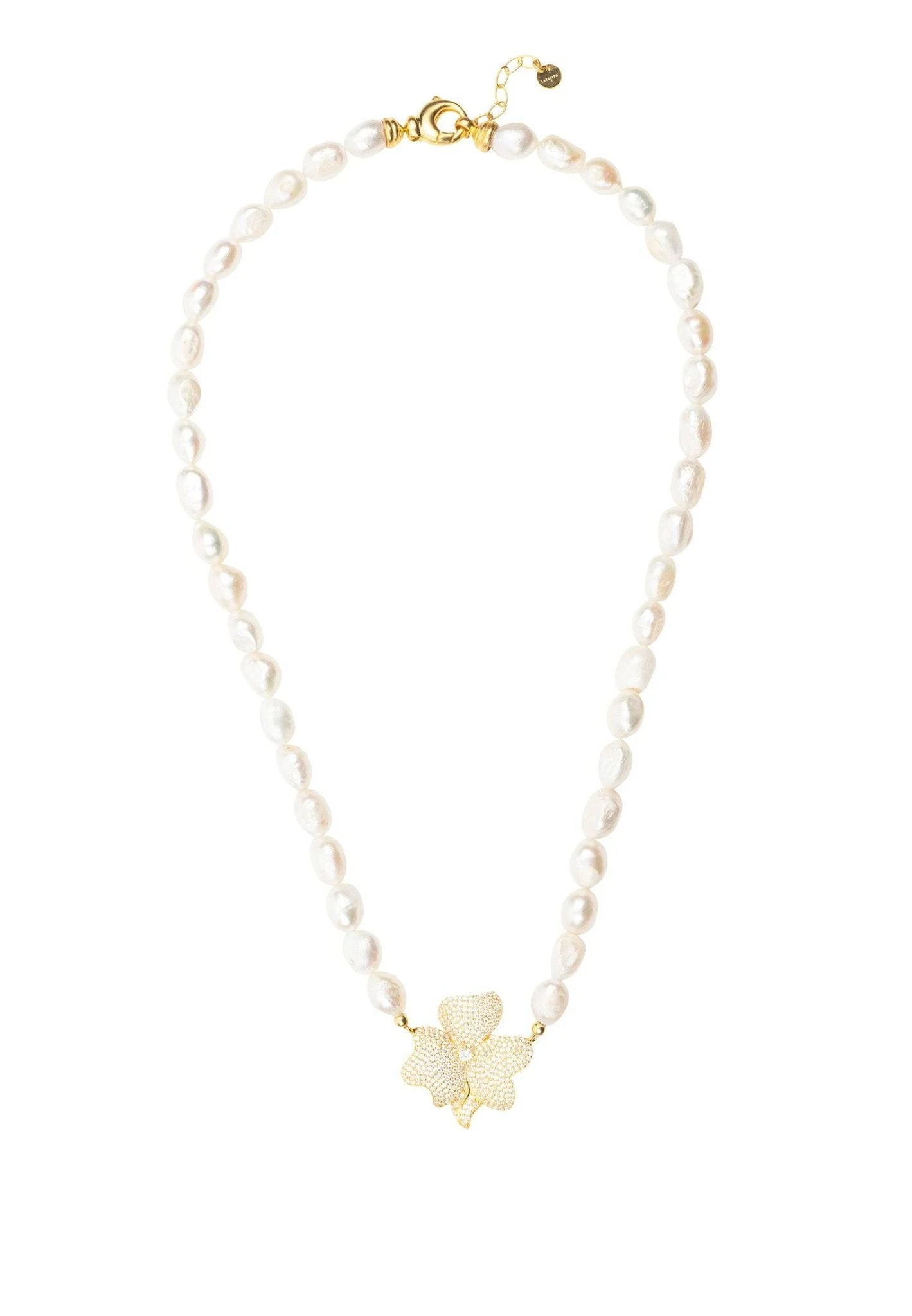 Latelita Flower Pearl Mid Length Necklace White Cz Gold 3 Latelita Flower Pearl Mid Length Necklace White Cz Gold - Image 3