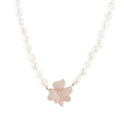 Latelita Flower Pearl Mid Length Necklace White Cz Rosegold