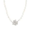 Latelita Flower Pearl Mid Length Necklace White Cz Silver