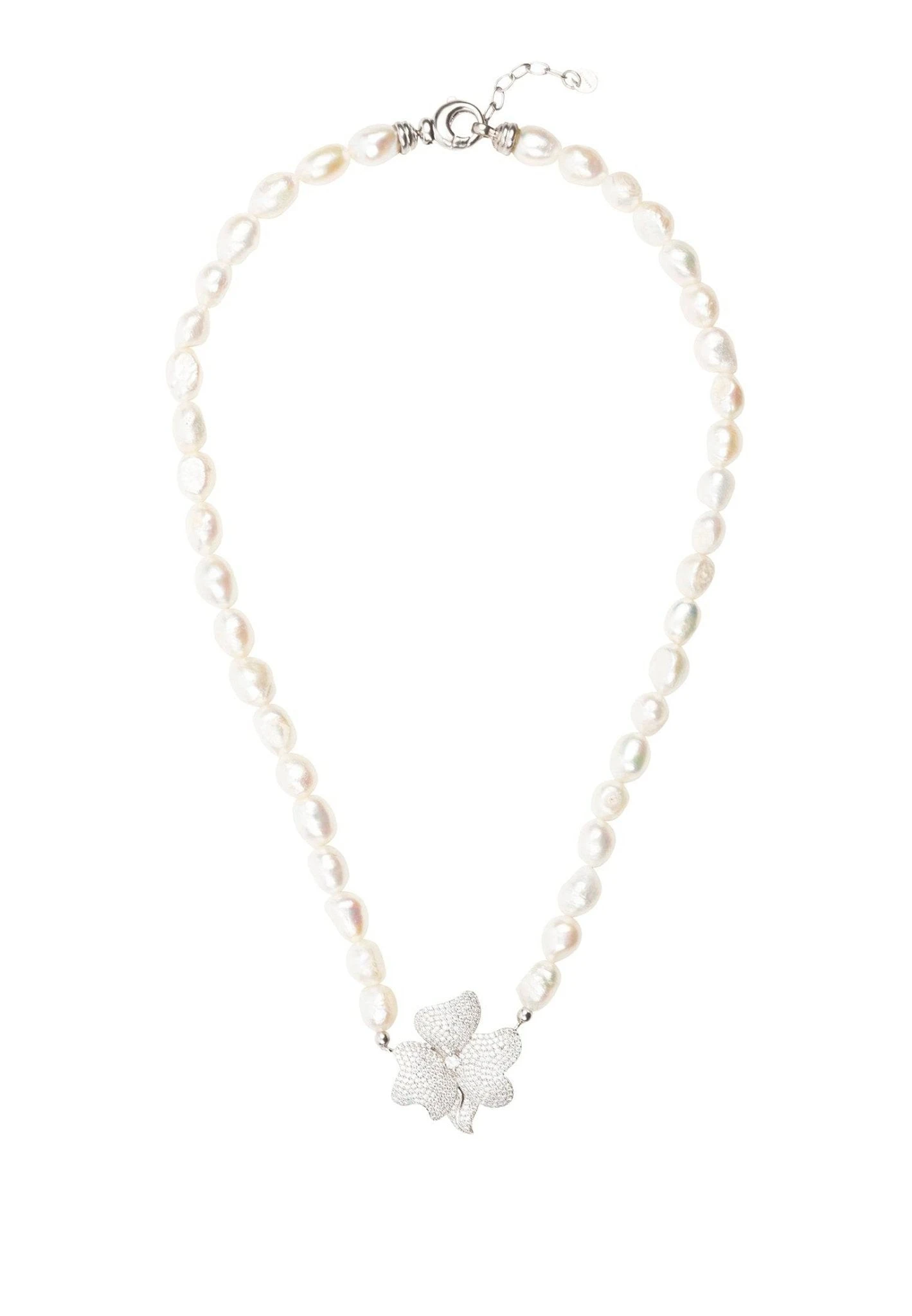 Latelita Flower Pearl Mid Length Necklace White Cz Silver 3 Latelita Flower Pearl Mid Length Necklace White Cz Silver - Image 3