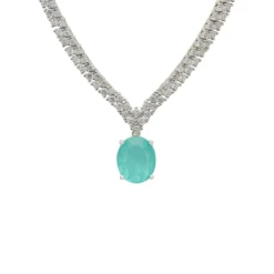 Latelita Garbo Oval Gemstone Tennis Necklace Paraiba Tourmaline Silver