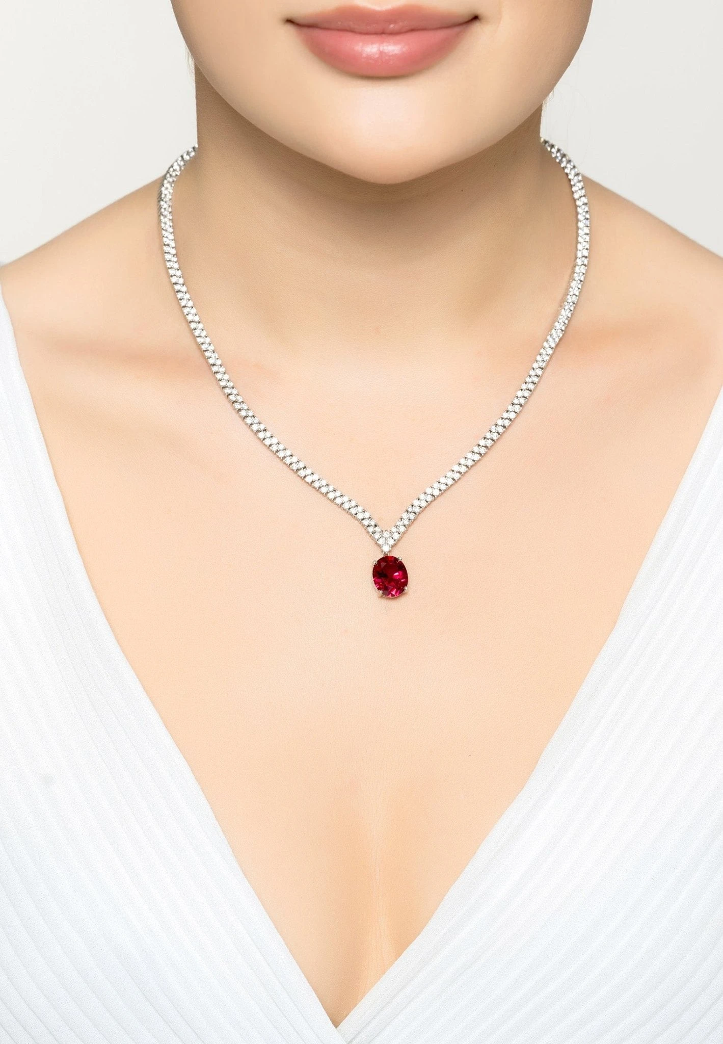Latelita Garbo Oval Gemstone Tennis Necklace Ruby Silver 2 Latelita Garbo Oval Gemstone Tennis Necklace Ruby Silver - Image 2