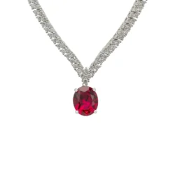 Latelita Garbo Oval Gemstone Tennis Necklace Ruby Silver