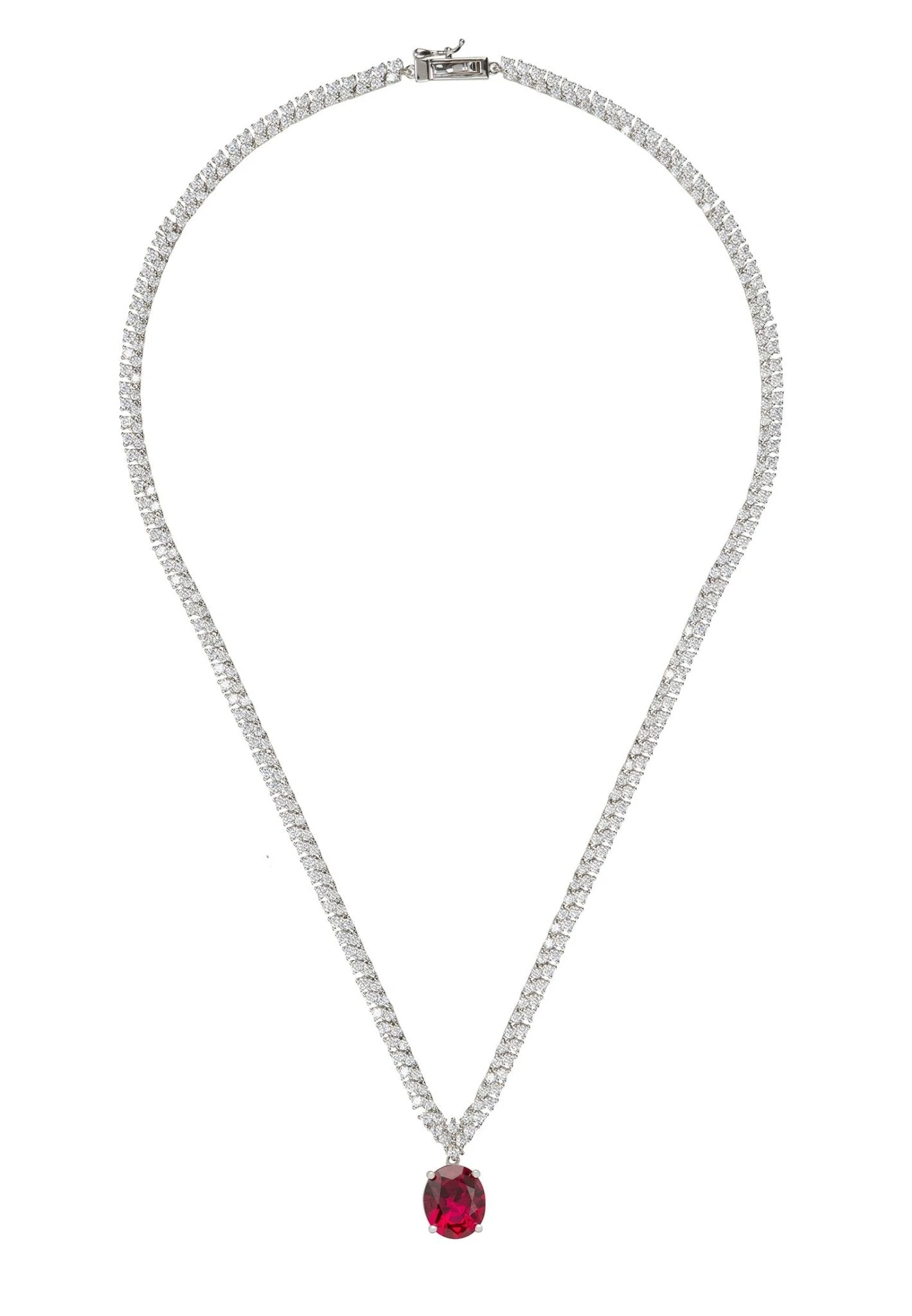 Latelita Garbo Oval Gemstone Tennis Necklace Ruby Silver 3 Latelita Garbo Oval Gemstone Tennis Necklace Ruby Silver - Image 3
