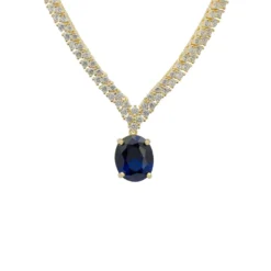 Latelita Garbo Oval Gemstone Tennis Necklace Sapphire Gold