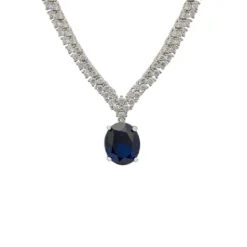 Latelita Garbo Oval Gemstone Tennis Necklace Sapphire Silver