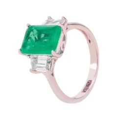 Latelita Georgina Gemstone Cocktail Ring Silver Colombian Emerald