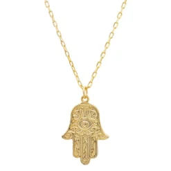 Latelita Hamsa Evil Eye Embossed Pendant Necklace Gold
