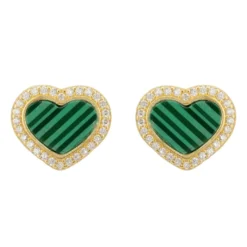 Latelita Heart Enamel Malachite Stud Earrings Gold