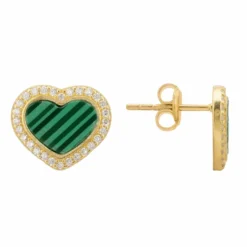 Latelita Heart Enamel Malachite Stud Earrings Gold -Cheap Gemiracle Store heart enamel malachite stud earrings gold 707862