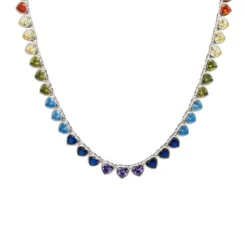 Latelita Heart Garland Rainbow Gemstone Necklace Silver