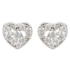 Latelita Heart Sparkling Stud Earrings Silver