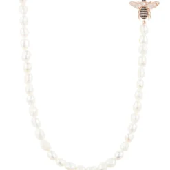 Latelita Honey Bee Pearl Gemstone Long Necklace Rosegold