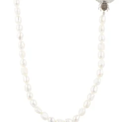 Latelita Honey Bee Pearl Gemstone Long Necklace Silver