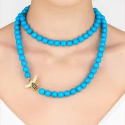 Latelita Honey Bee Turquoise Gemstone Long Necklace Gold -Cheap Gemiracle Store honey bee turquoise gemstone long necklace gold 423037