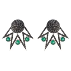 Latelita Jester Ear Jacket Convertible Earrings Green Black Silver