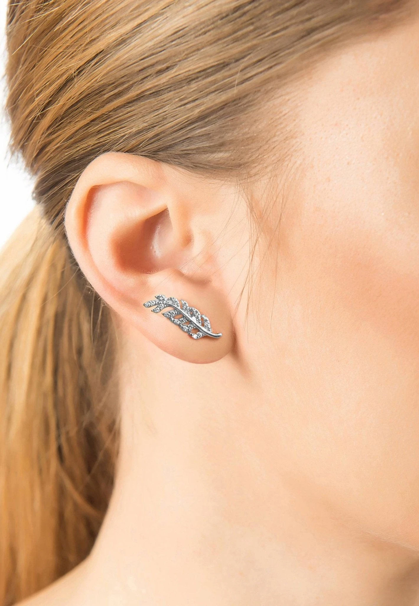 Latelita Leaf Ear Climbers Silver 2 Latelita Leaf Ear Climbers Silver - Image 2