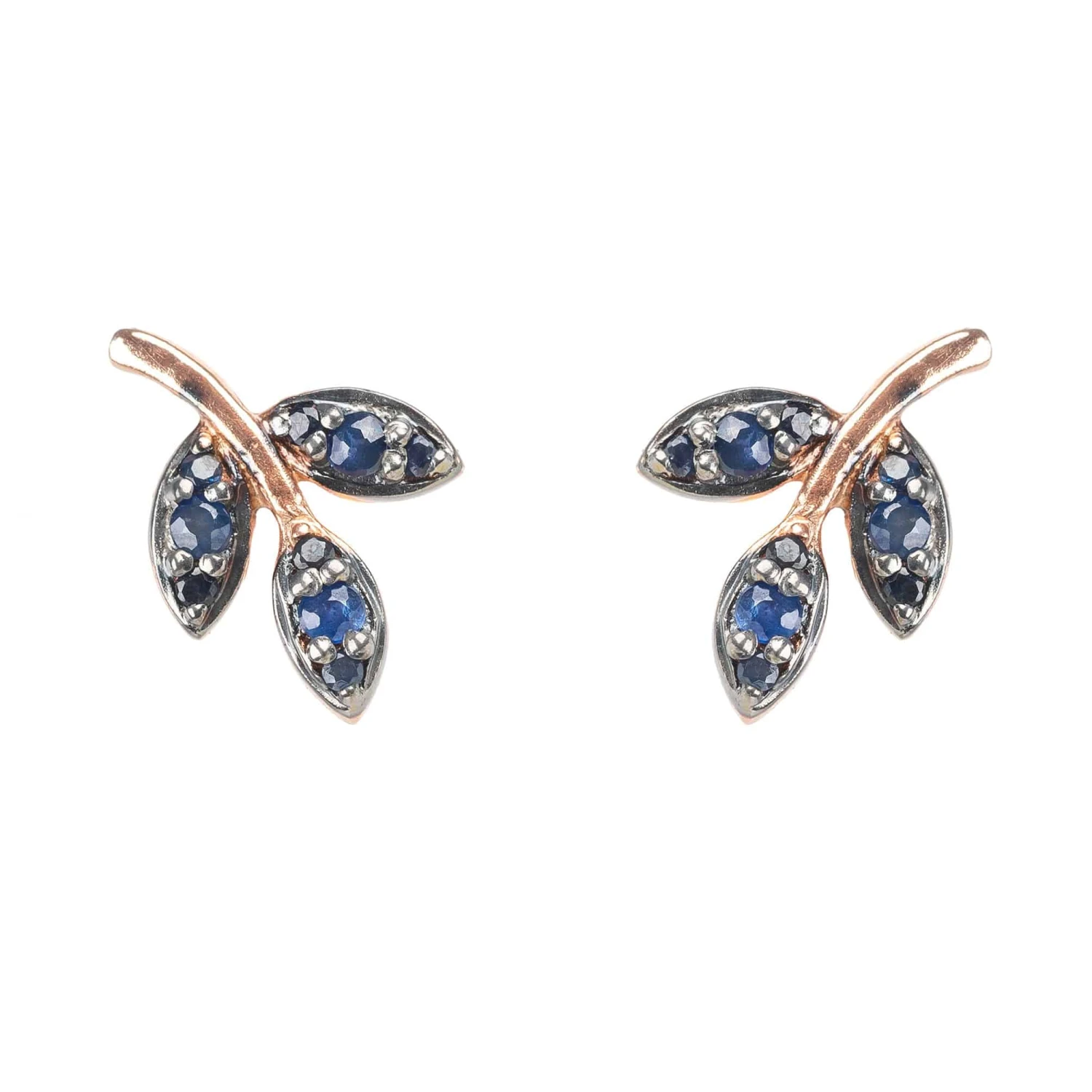 Latelita Leaf Stud Earrings Blue Sapphire Rosegold 1 Latelita Leaf Stud Earrings Blue Sapphire Rosegold