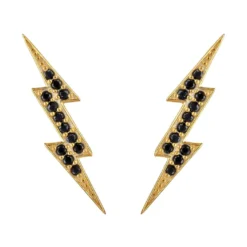 Latelita Lightning Bolt Stud Earrings Black Gold