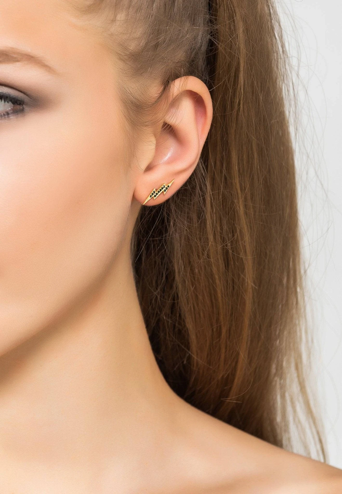 Latelita Lightning Bolt Stud Earrings Black Gold 2 Latelita Lightning Bolt Stud Earrings Black Gold - Image 2