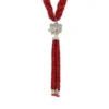 Latelita Lotus Flower Tassel Statement Necklace Garnet Red Silver