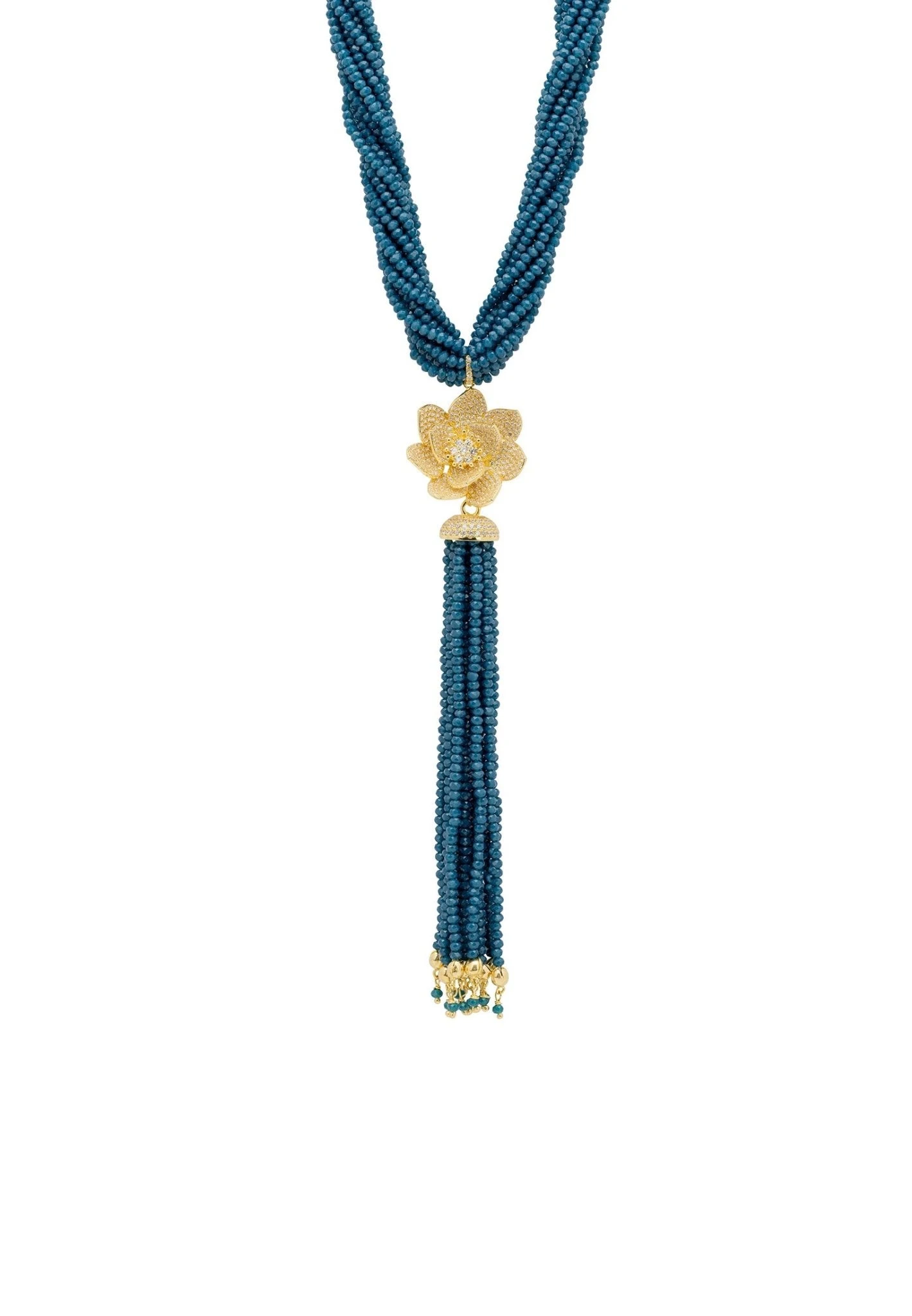 Latelita Lotus Flower Tassel Statement Necklace Iolite Blue Gold 1 Latelita Lotus Flower Tassel Statement Necklace Iolite Blue Gold
