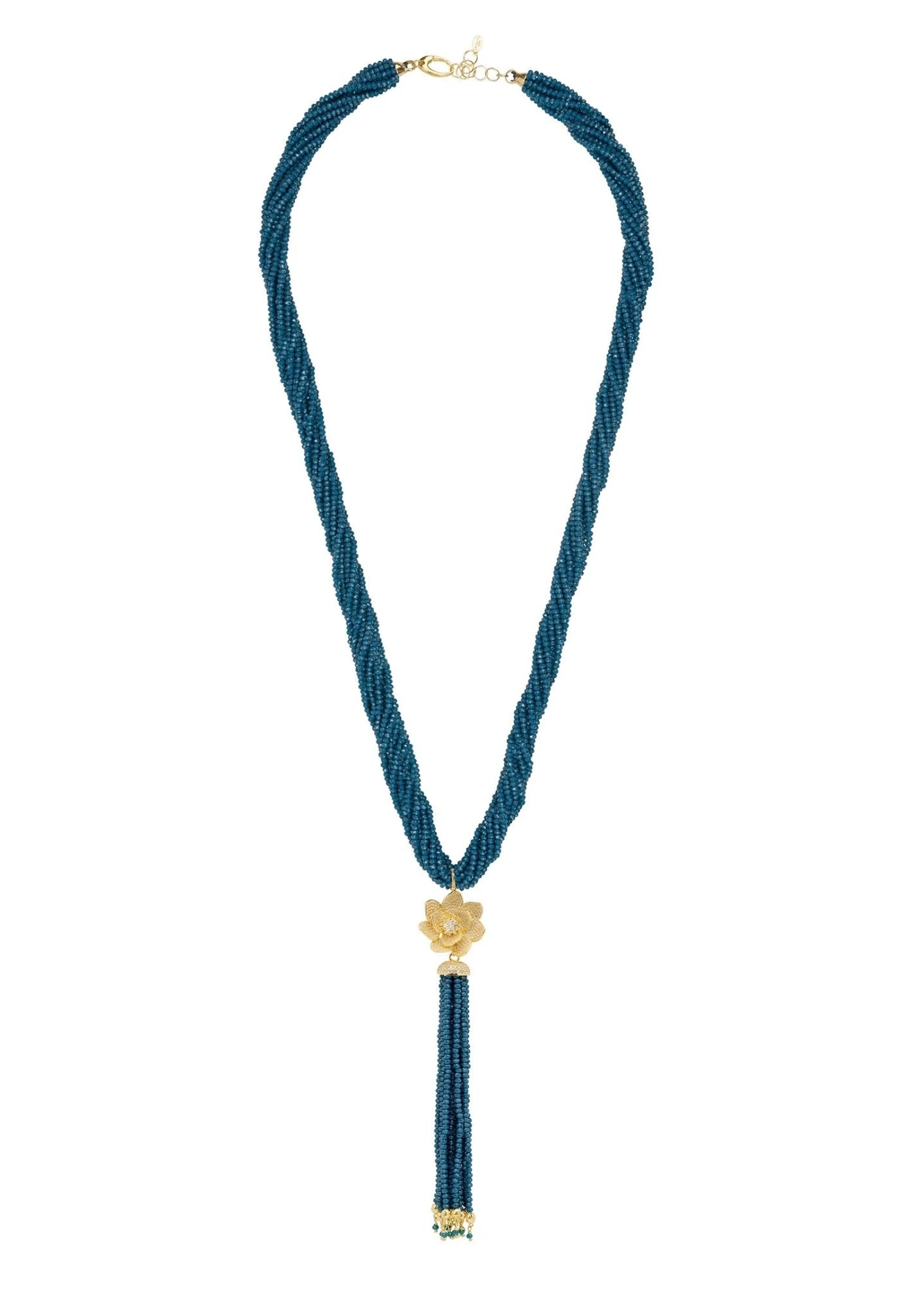 Latelita Lotus Flower Tassel Statement Necklace Iolite Blue Gold 5 Latelita Lotus Flower Tassel Statement Necklace Iolite Blue Gold - Image 5
