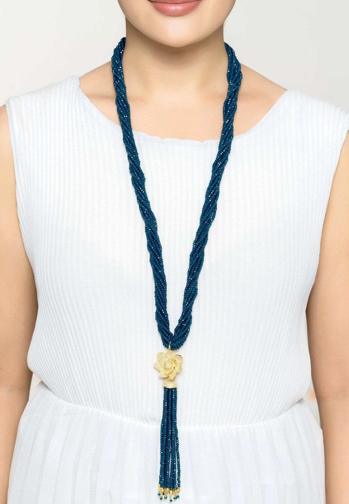 Latelita Lotus Flower Tassel Statement Necklace Iolite Blue Gold 2 Latelita Lotus Flower Tassel Statement Necklace Iolite Blue Gold - Image 2