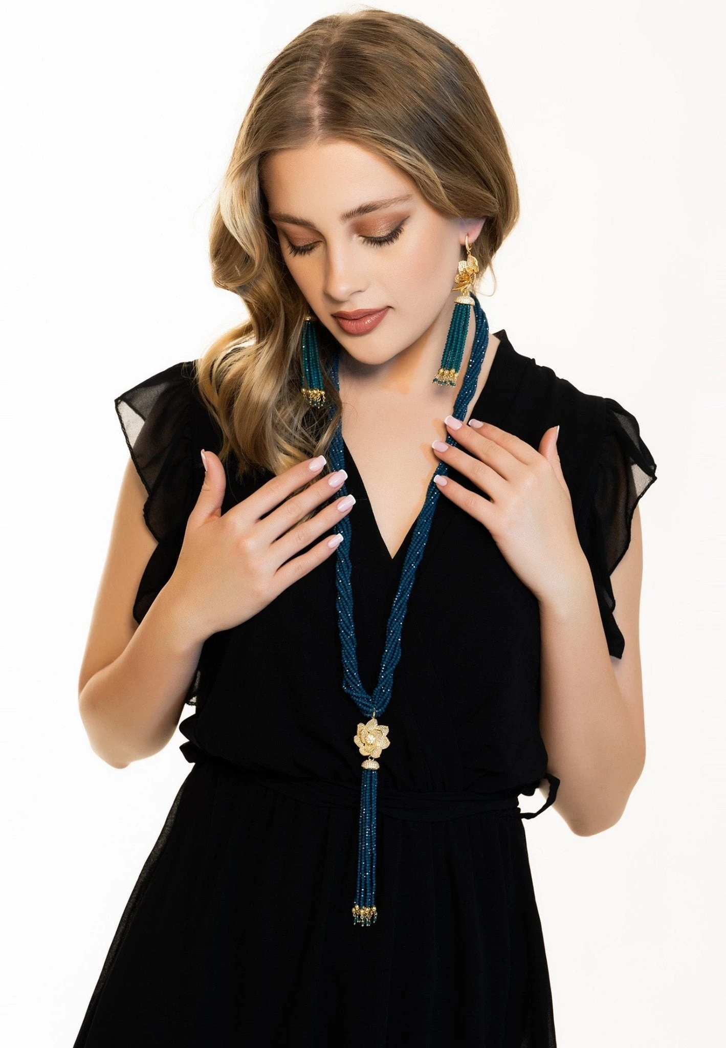 Latelita Lotus Flower Tassel Statement Necklace Iolite Blue Gold 6 Latelita Lotus Flower Tassel Statement Necklace Iolite Blue Gold - Image 6