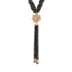 Latelita Lotus Flower Tassel Statement Necklace Labradorite Grey Rosegold