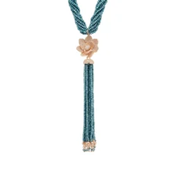 Latelita Lotus Flower Tassel Statement Necklace Turquoise Blue Rosegold