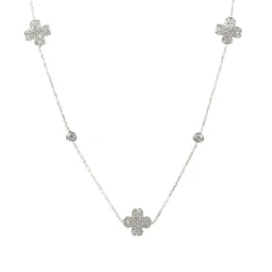 Latelita Lucky Four Leaf Clover Necklace Long Silver