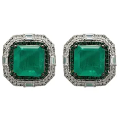 Latelita Madeleine Colombian Emerald Large Stud Earrings Silver