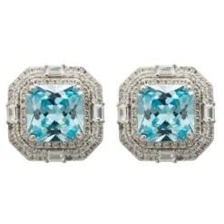 Latelita Madeleine Large Stud Earrings Silver Blue Topaz