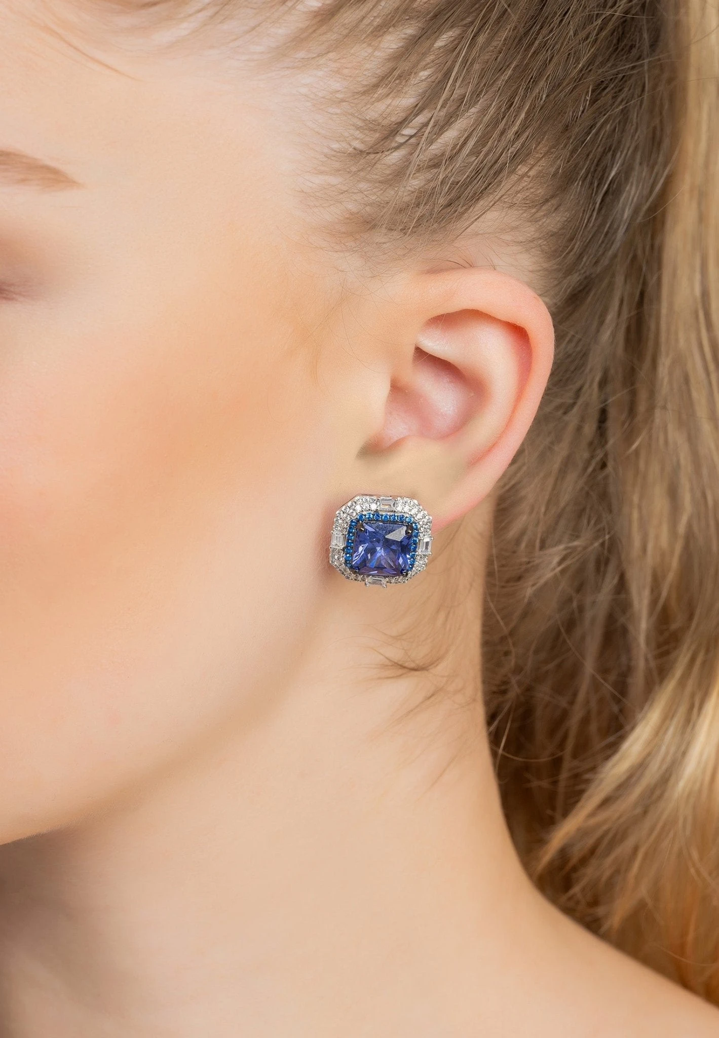Latelita Madeleine Large Stud Earrings Silver Tanzanite 2 Latelita Madeleine Large Stud Earrings Silver Tanzanite - Image 2