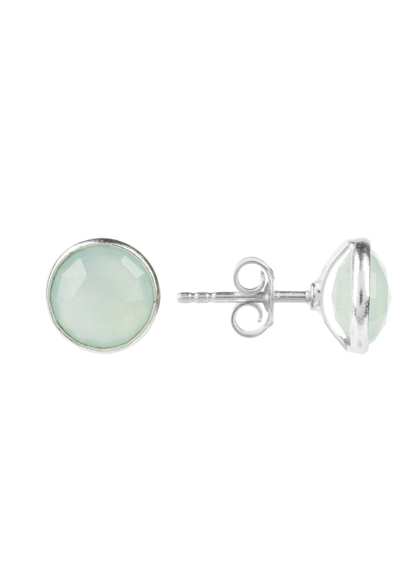 Latelita Medium Circle Gemstone Earrings Silver Aqua Chalcedony 3 Latelita Medium Circle Gemstone Earrings Silver Aqua Chalcedony - Image 3