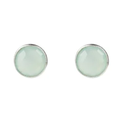 Latelita Medium Circle Gemstone Earrings Silver Aqua Chalcedony