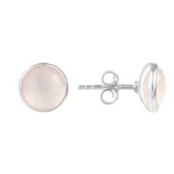 Latelita Medium Circle Gemstone Earrings Silver Rose Quartz -Cheap Gemiracle Store medium circle gemstone earrings silver rose quartz 186534