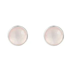 Latelita Medium Circle Gemstone Earrings Silver Rose Quartz