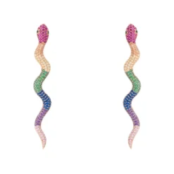 Latelita Medusa Long Serpent Stud Earrings Rainbow Rosegold