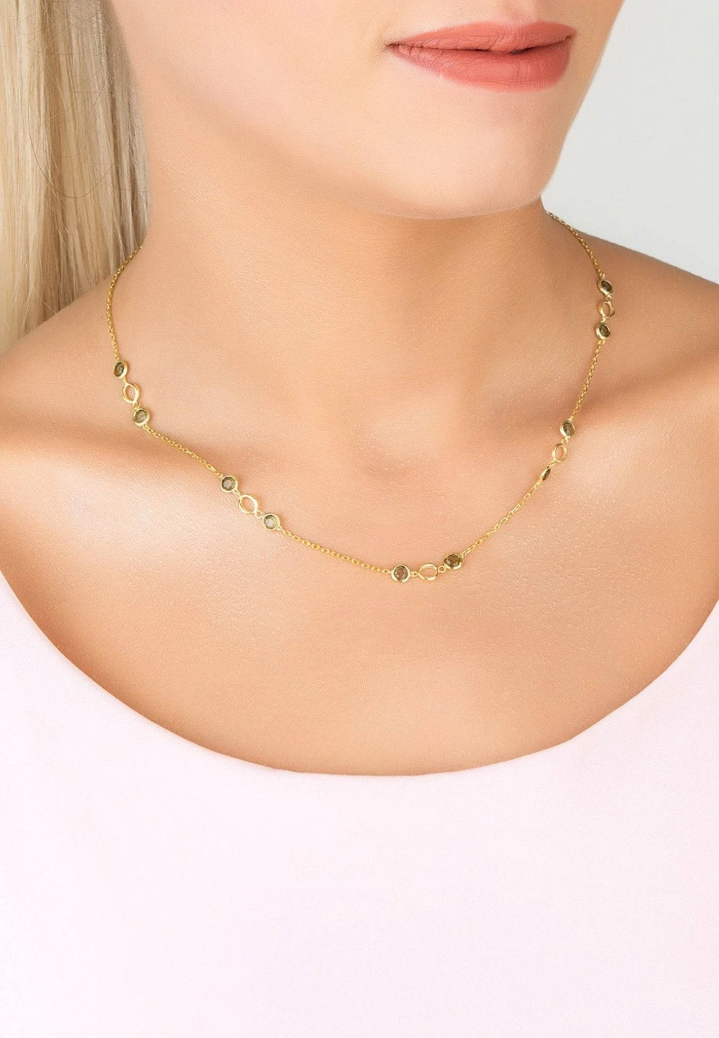 Latelita Milan Link Gemstone Necklace Gold Peridot 2 Latelita Milan Link Gemstone Necklace Gold Peridot - Image 2