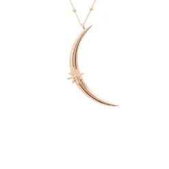 Latelita Moon Crescent Star Necklace Beaded Chain Rosegold